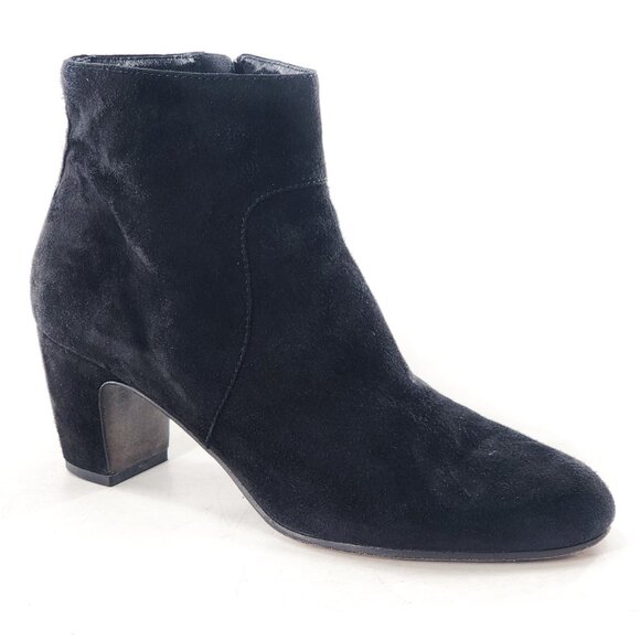 EILEEN FISHER Black Suede Block Heel Ankle Bootie Zip Round Toe - Picture 1 of 7
